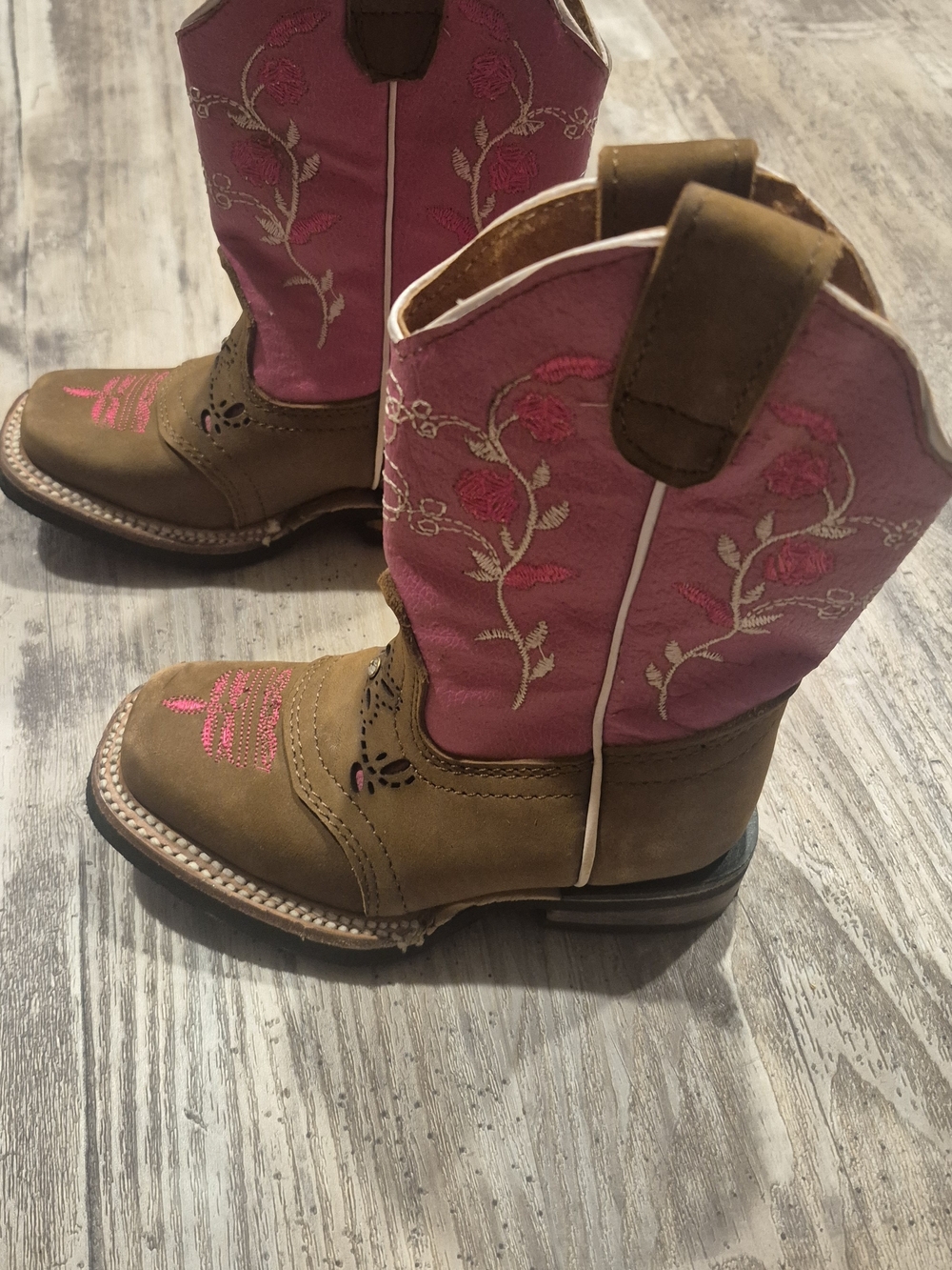 Kid's Brown & Pink Western Embroidered Cowboy Boots - Picture 3 of 4